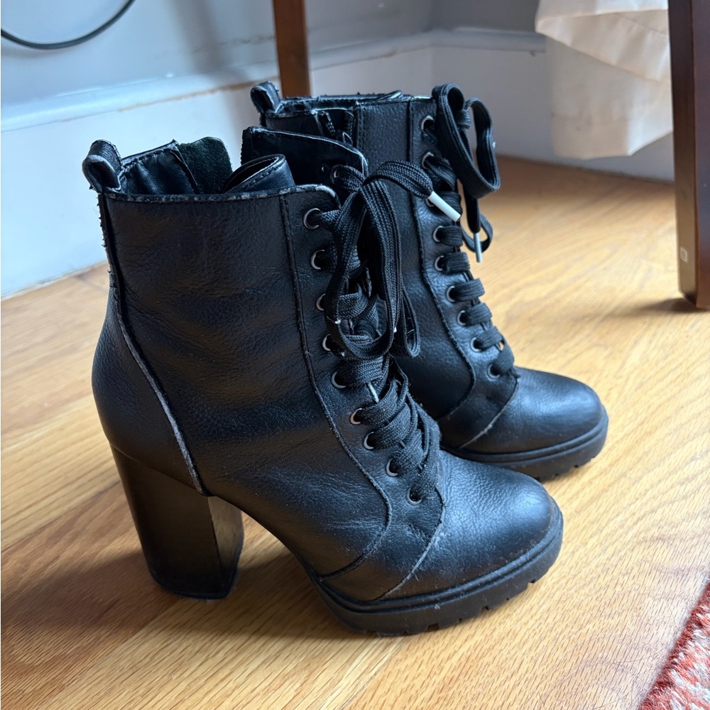 Steve Madden Black Lace-Up High Heel Boots
